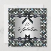 50e verjaardag Silver Sequins Black White Kaart (Voorkant)
