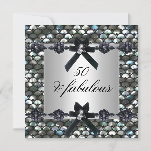 50e verjaardag Silver Sequins Black White Kaart (Voorkant)