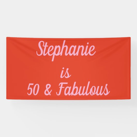 50e Verjaardag Sinaasappel Roze Custom Age Trendy  Spandoek (Horizontaal)