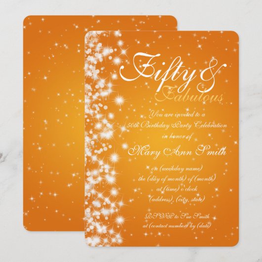 50e verjaardag Sinaasappel van de Sparkle Kaart (Voorkant / Achterkant)