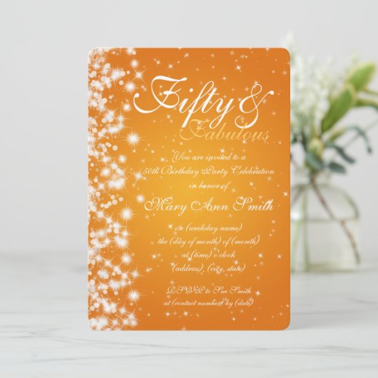 50e verjaardag Sinaasappel van de Sparkle Kaart (Staand voorkant)