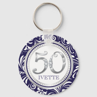 50e verjaardag Sleutelhanger-Navy Blue & Silver Sleutelhanger