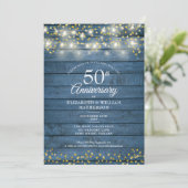 50e verjaardag slinger lichten houten gouden harte kaart (Staand voorkant)