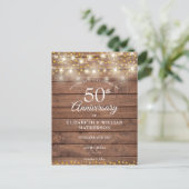 50e verjaardag Slingerlichtjes Hout Save the Date Aankondigingskaart (Staand voorkant)