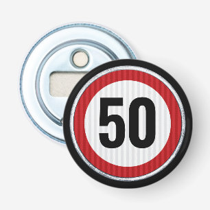 50e verjaardag Snelheidslimiet bord - ELKE LEEFTIJ Button Flesopener
