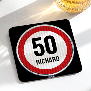 50e verjaardag Snelheidslimiet bord - ELKE LEEFTIJ Kartonnen Onderzetters