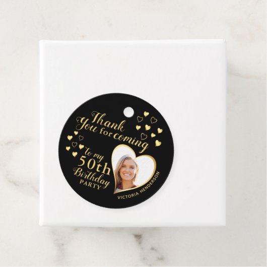 50e verjaardag Solid Black en Gold Hartelijk dank Bedankjes Labels (In situ)