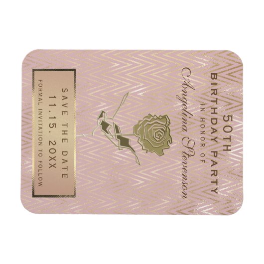 50e verjaardag Sparen de Datum Roos Gold Flower Magneet (Horizontaal)