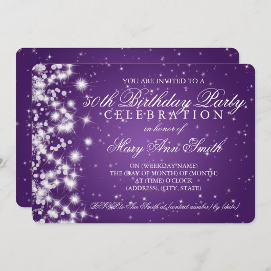 50e verjaardag Sparkle 2 Paars Kaart (Voorkant / Achterkant)