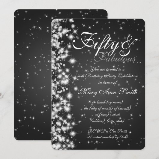 50e verjaardag Sparkle Black Kaart (Voorkant / Achterkant)