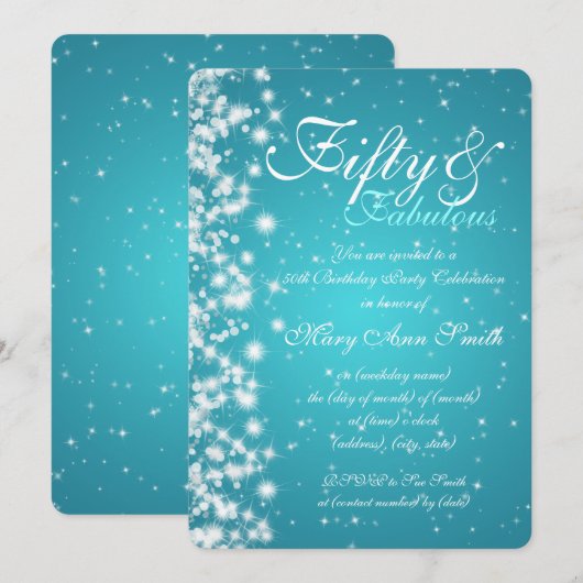 50e verjaardag Sparkle Turquoise Kaart (Voorkant / Achterkant)