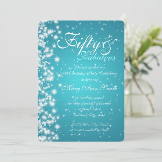 50e verjaardag Sparkle Turquoise Kaart (Staand voorkant)