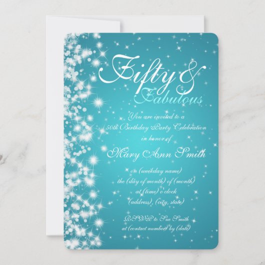 50e verjaardag Sparkle Turquoise Kaart (Voorkant)