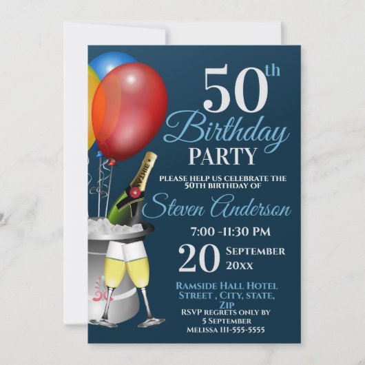50e verjaardag Sparkling Wine Party Kaart (Voorkant)
