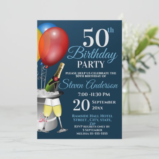 50e verjaardag Sparkling Wine Party Kaart (Staand voorkant)