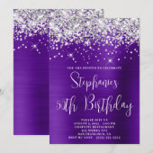 50e verjaardag Sparkly Silver Glitter Paars Satin Kaart (Voorkant / Achterkant)