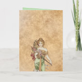 50e verjaardag, Spring Goddess, Mucha,  kunst Folie Wenskaart (Achterkant)