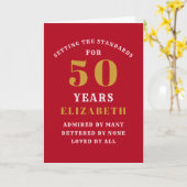 50e verjaardag Standaarden Rood Goud Voeg uw naam  Kaart (Gele Bloem)