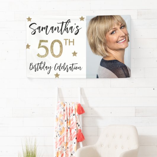 50e verjaardag sterren Foto Gold Party banner (Insitu)