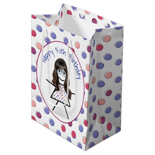 50e verjaardag 'Stick Girl' op pooldots Medium Cadeauzakje (Voorkant Gekanteld)