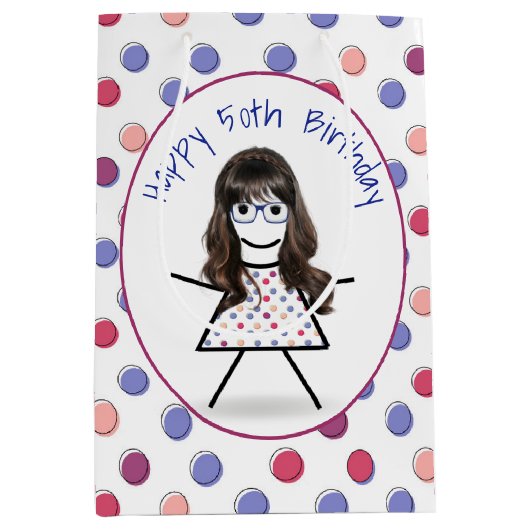 50e verjaardag 'Stick Girl' op pooldots Medium Cadeauzakje (Voorkant)