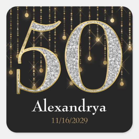 50e verjaardag Stickers met goudzakken voor diaman (Voorkant)