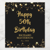 50e verjaardag Stijlvolle Zwart Gouden Sterren Naa Wijn Etiket (Enkel label)
