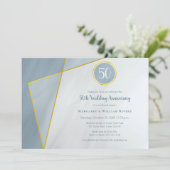 50e verjaardag stoffig blauw met gouden lijst kaart (Staand voorkant)