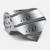 50e verjaardag Stropdas zwart, zilver en wit (Opgerold)