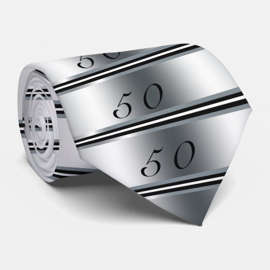 50e verjaardag Stropdas zwart, zilver en wit (Opgerold)