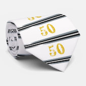 50e verjaardag Stropdas zwart, zilver en wit (Opgerold)