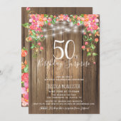 50e verjaardag Surprise Brunch Rustic Floral Wood Kaart (Voorkant / Achterkant)