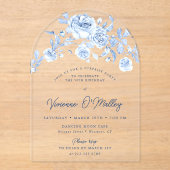 50e verjaardag Surprise Party Blue Floral Arch Acryl Uitnodigingen (Voorkant)