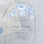 50e verjaardag Surprise Party Blue Floral Arch Acryl Uitnodigingen<br><div class="desc">Elegant blauw roos bloemen 50e verjaardag acryl booguitnodiging.</div>