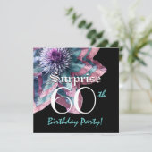 50e verjaardag SURPRISE Party Blue Pink Flower F63 Kaart (Staand voorkant)