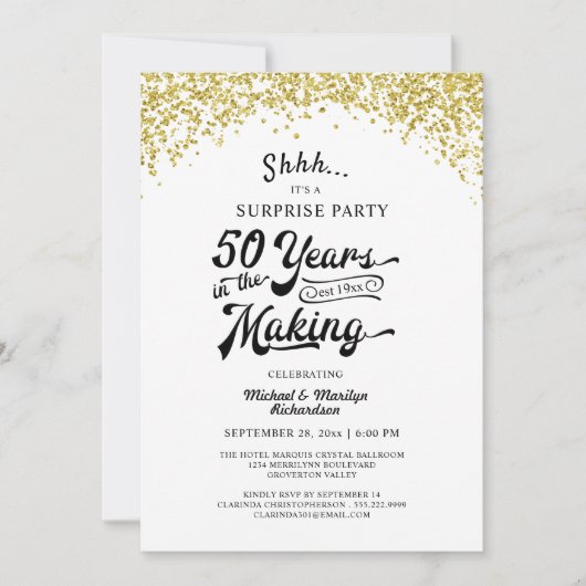 50e verjaardag Surprise Party Gouden Confetti Kaart (Voorkant)