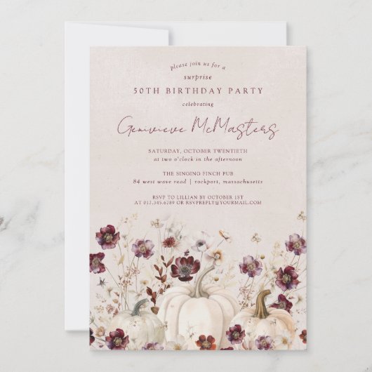 50e verjaardag Surprise Party Pompoen Wildflower Kaart (Voorkant)