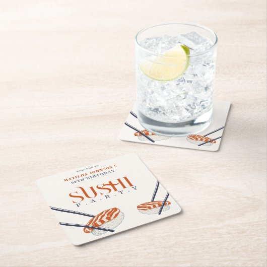 50e verjaardag Sushi Party Eenvoudige Retro Kartonnen Onderzetters (Insitu)