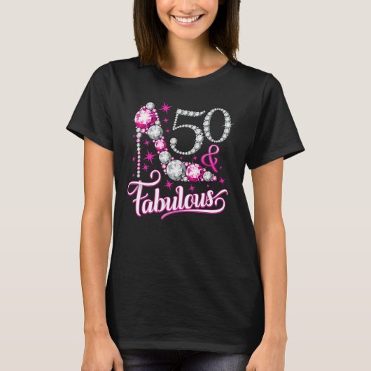 50e verjaardag T-shirt. 50 & Fabulous t-shirt voor (Voorkant)