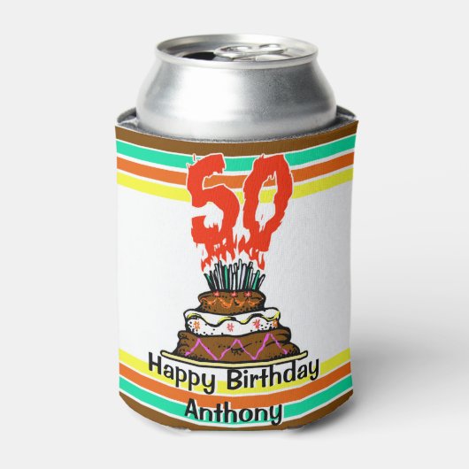 50e verjaardag taart mijlpaal gepersonaliseerd blikjeskoeler (Blikje Voorkant)