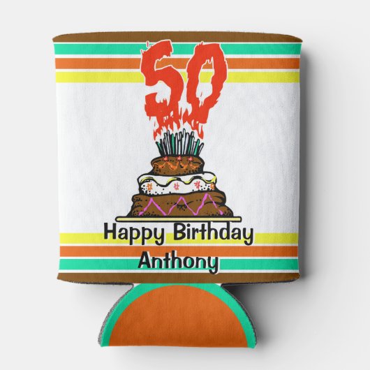 50e verjaardag taart mijlpaal gepersonaliseerd blikjeskoeler (Achterkant)
