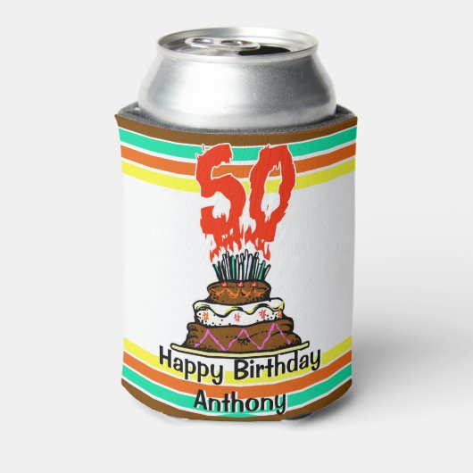 50e verjaardag taart mijlpaal gepersonaliseerd blikjeskoeler (Blikje Achterkant)