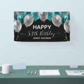 50e Verjaardag Teal Zilveren Ballonnen Banner (Beurs)
