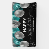 50e Verjaardag Teal Zilveren Ballonnen Banner (Verticaal)