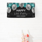 50e Verjaardag Teal Zilveren Ballonnen Banner (Insitu)