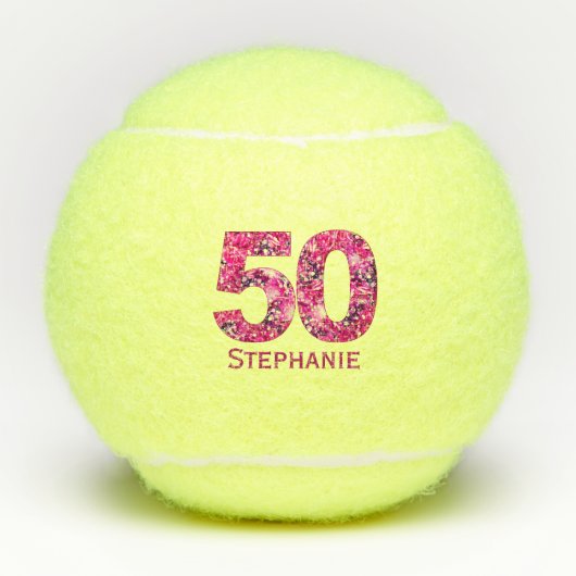 50e verjaardag tennisbal roze nummer 50 jaar cadea tennisballen (Voorkant)