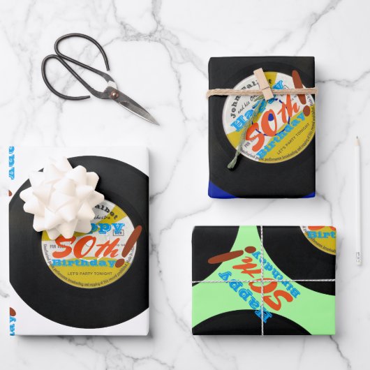 50e verjaardag terugwinning vinyl record met 45 rp inpakpapier vel (Voorkant)