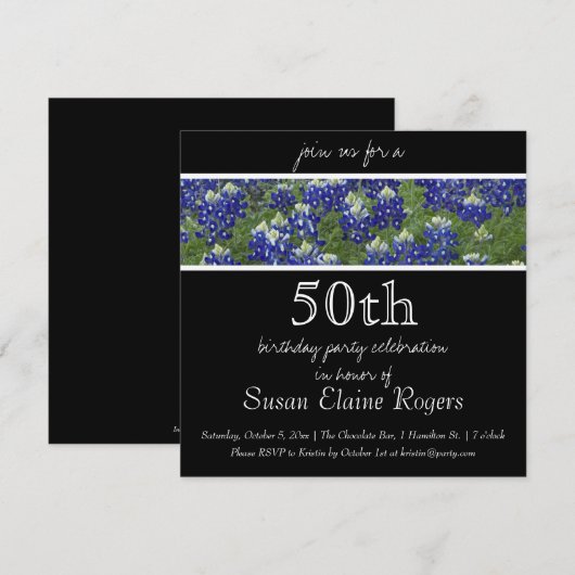 50e verjaardag Texas Bluebonnets Floral Invitation Kaart (Voorkant / Achterkant)