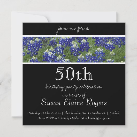 50e verjaardag Texas Bluebonnets Floral Invitation Kaart (Voorkant)