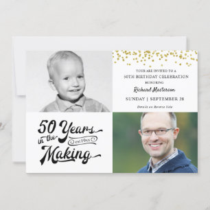 50e Verjaardag Toen & Nu Foto's Gouden Confetti Kaart